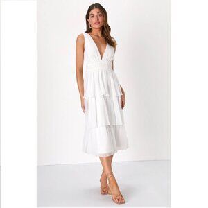 Lulus White Tiered Midi Dress